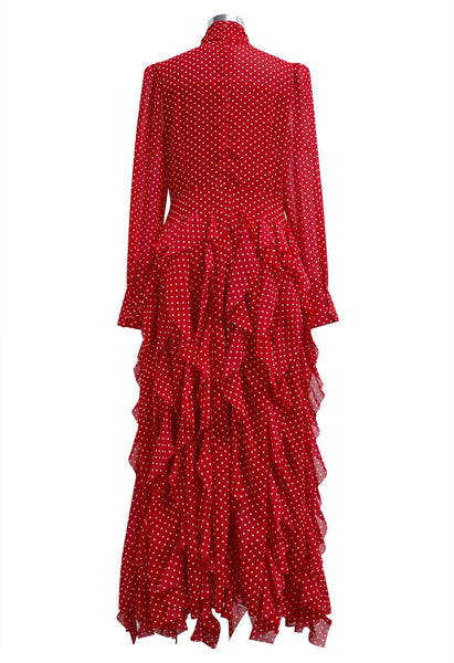 CASCADE RUFFLE POLKA DOT BOWKNOT CHIFFON MAXI DRESS (RED/WHITE)
