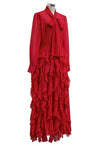 CASCADE RUFFLE POLKA DOT BOWKNOT CHIFFON MAXI DRESS (RED/WHITE)