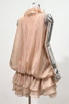 RUFFLED 3D FLORAL NECKLINE RUFFLED MINI DRESS & SHORT SET (MOCHA)