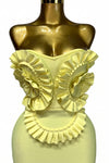 BUTTER YELLOW RUFFLE STRAPLESS BANDAGE MAXI DRESS