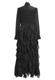 CASCADE RUFFLE POLKA DOT BOWKNOT CHIFFON MAXI DRESS (BLACK/WHITE)