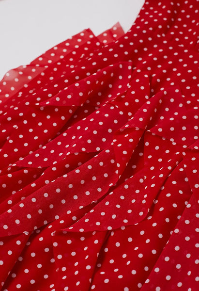 CASCADE RUFFLE POLKA DOT BOWKNOT CHIFFON MAXI DRESS (RED/WHITE)