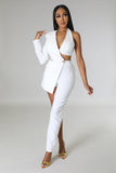 ONE SHOULDER WITH TRIANGLE TOP JUMPSUIT (WHITE))