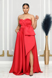 ELEGANCE STRAPLESS SIDE RUFFLE GOWN (RED)