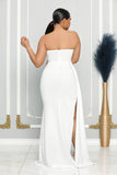 STRAPLESS SIDE TRAIN MERMAID WAIST OPEN SLIT DRESS (IVORY)