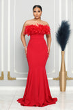 PALOMA STRAPLESS FEATHER MERMAID DRESS (RED)