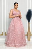 EMBROIDERED FLORAL LACE GOWN (BLUSH)