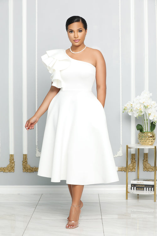 elegant white cocktail dress